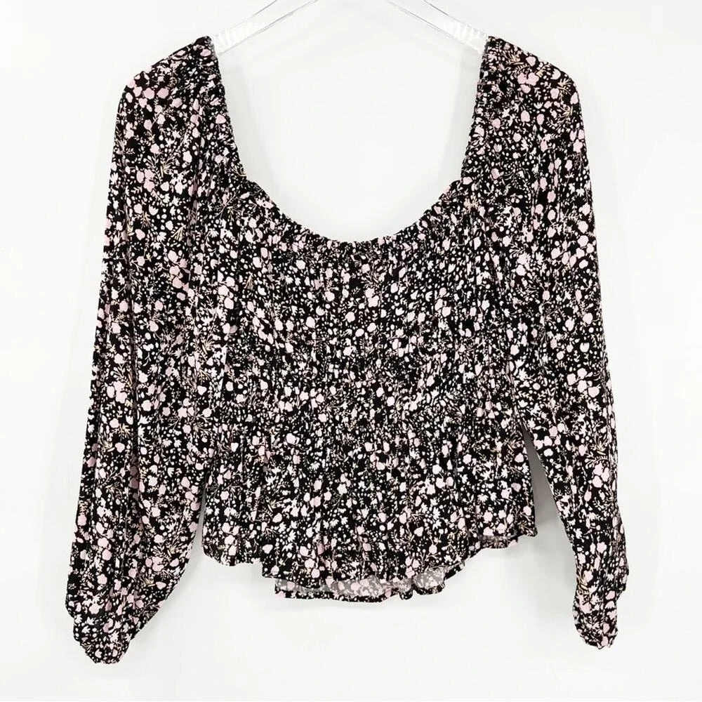 J.Crew Puff Sleeve Floral Square Neck Top Women's Size S Cottagecore